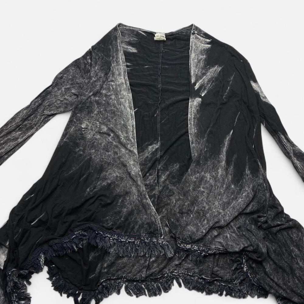 American Age Tie-dye Kimono Jacket Cardigan M Fringe Gothic Boho Stretchy USA